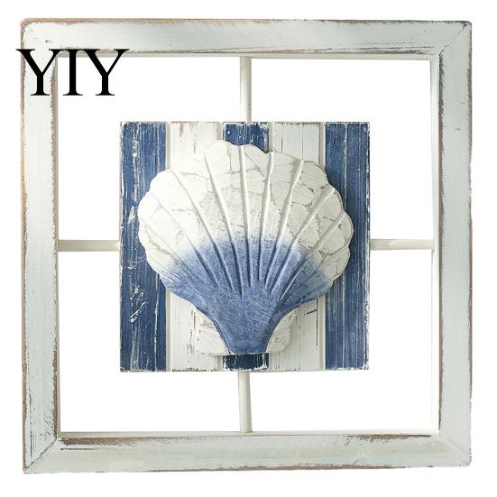 Waterproof Wood Wall Art 3D Conch/Starfish/Shell Wooden Frame Art, Distressed Coastal Style Decoration, Bathroom Beach Theme Decor Ocean Inspired for