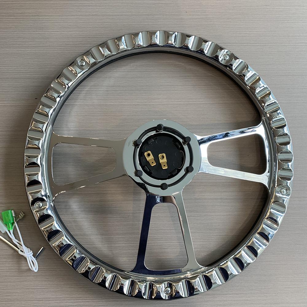 Universal 14 Inch 350mm Classic Retro Microfiber Leather Steering Wheel Black Chrome Plated Three Spoke Bracket 7mm Thick
