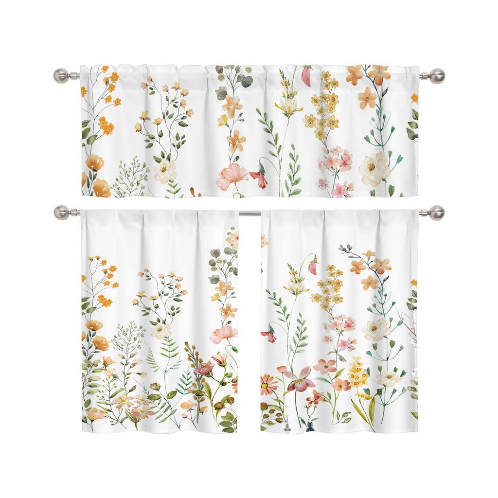 Curtain Valance, Wildflowers Spring Watercolor Flower Floral Print Plants Short Rod Pocket Window Treatment for Living Room, Bedroom, Kitchen,Bathroom