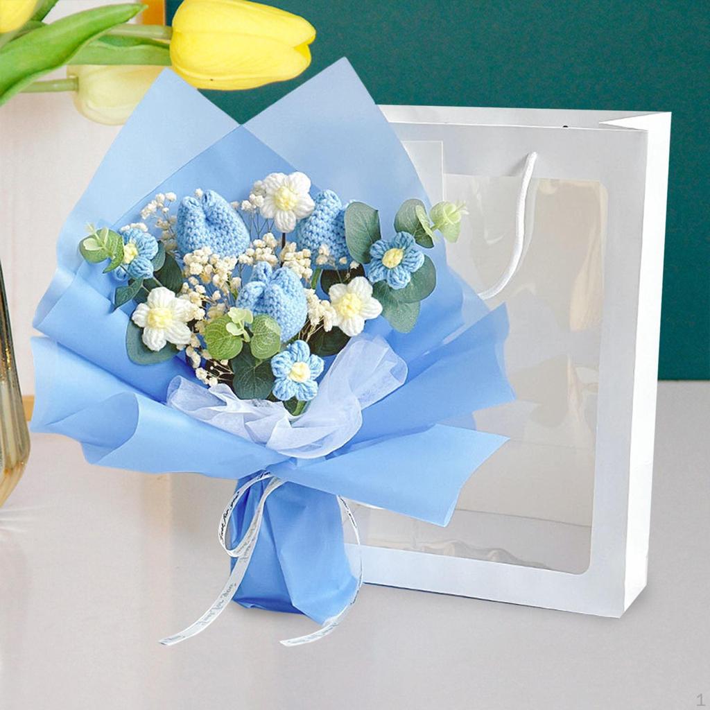 Completed Crochet Flowers Bouquet Artificial Knitting Daisy Elegant for Mother Day,