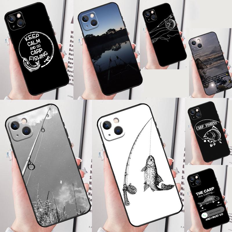 Carp Fish Fishing Rod Phone Case For iPhone 16 Pro Max 12 13 Mini 11 14 15 Pro Max XR 16 15 Plus 16e Cover Shell