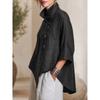 Women Solid High Collar Asymmetric Button 3/4 Sleeve Loose Casual Fall Short Jacket Coat