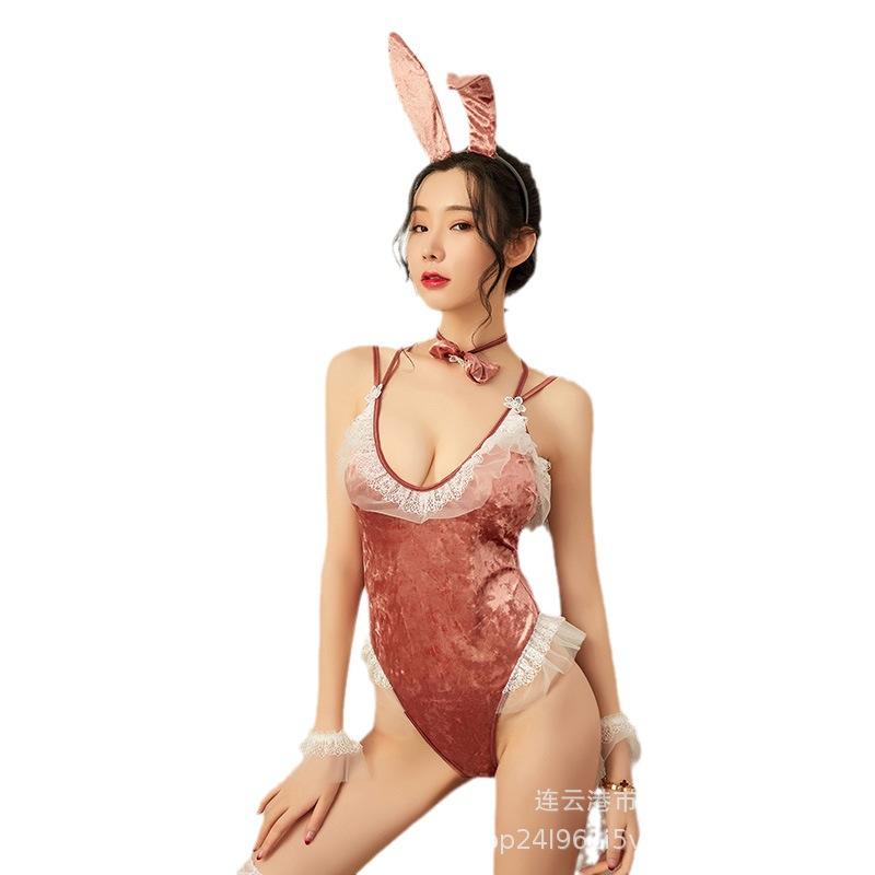 Women's underwear velvet bunny three-point onesie cosplay suit knot tight sexy