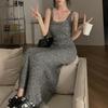 French temperament suspender knitted dress new high-end gray long vest skirt children's temperament trend