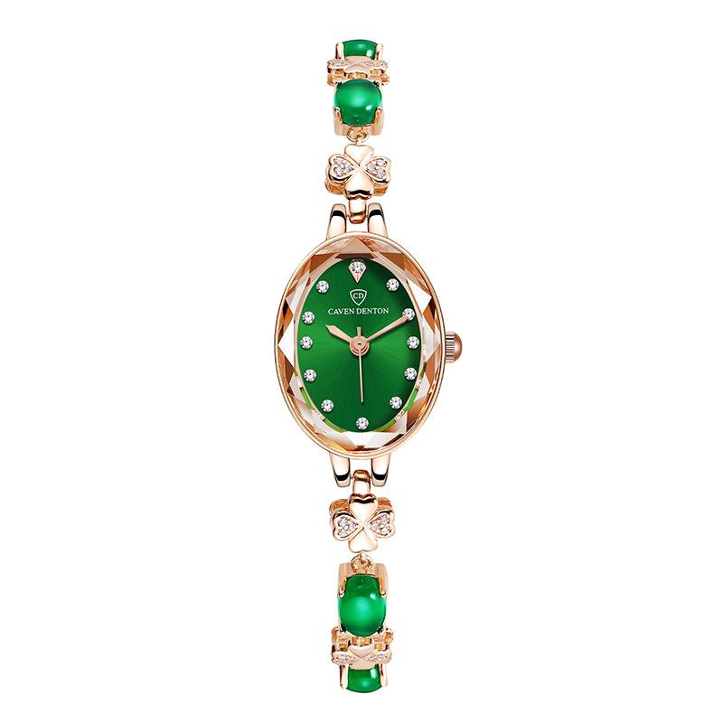 Women's Quartz Watch – Affordable Luxury, Niche Style, Fashionable & Water-Resistant, Featuring Green Accents and a Bracelet