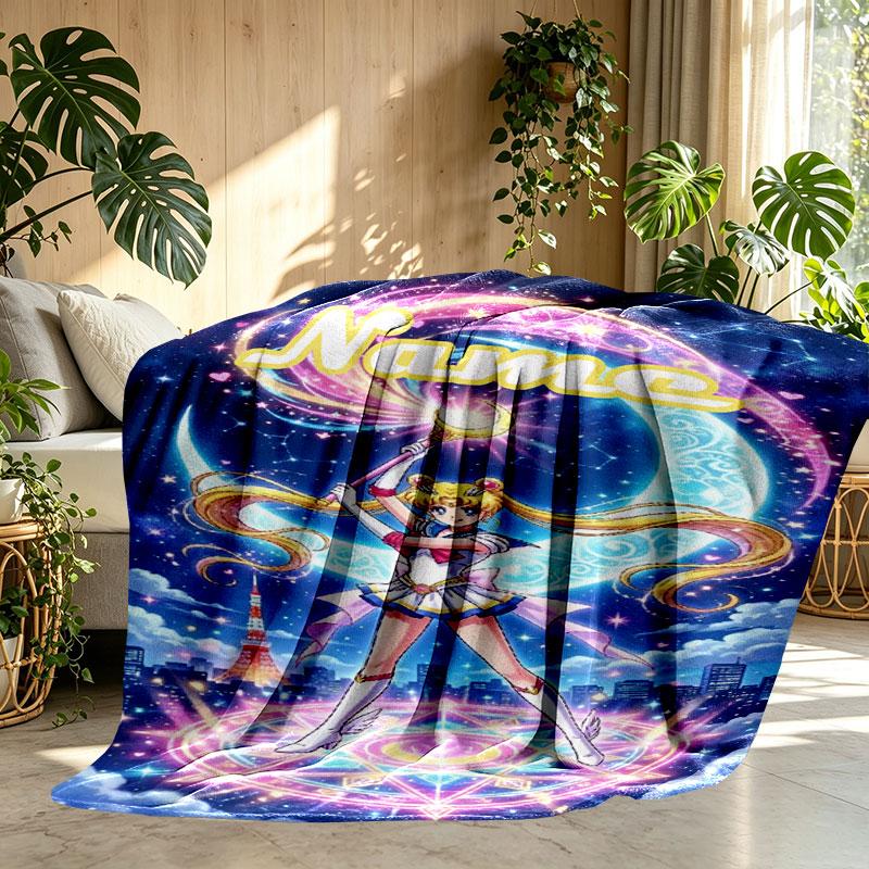 Custom Name Personalized Sailor Moon Print Blanket, Home Decor, Bedroom, Sofa, Camping, Couch, Gifts for Birthday Christmas