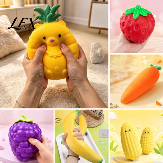 Stress Relief Toy Large Pineapple Ball, Slow Rising Fruit Squeeze for Anxiety Relief, Strawberry Banana Grape Corn Carrot Sensory Toy, Soft