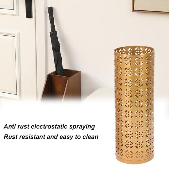 Umbrella Stand Rack Rustproof Corrosion Resistant Compact Design Metal Hollowed Freestanding Round Umbrella Holder Organizer Bin