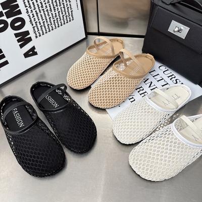 Перфорированные сандалии Baotou, женские летние дышащие туфли для рыбалки, полутапочки на плоской подошве, быстросохнущая пляжная обувь