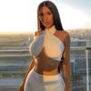 Women Corset Summer Cross Tank Top Sexy Solid White Halter Hollow Buckle Neck Crop Top High Street Wear 2025 Fashion Y2k Clothes