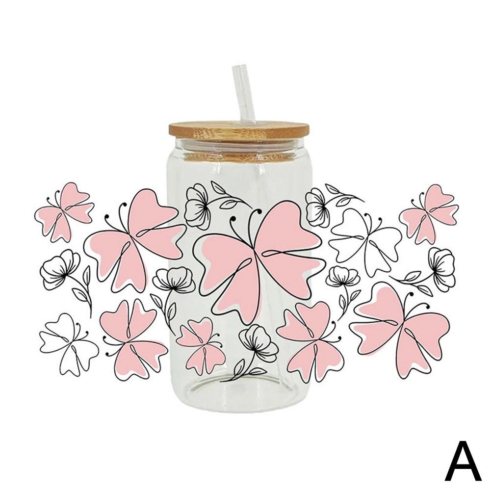 Цветок 16 унций УФ DTF чашка переносные наклейки на заказ водонепроницаемая банка 1 шт. стекло DIY Lab O1D9