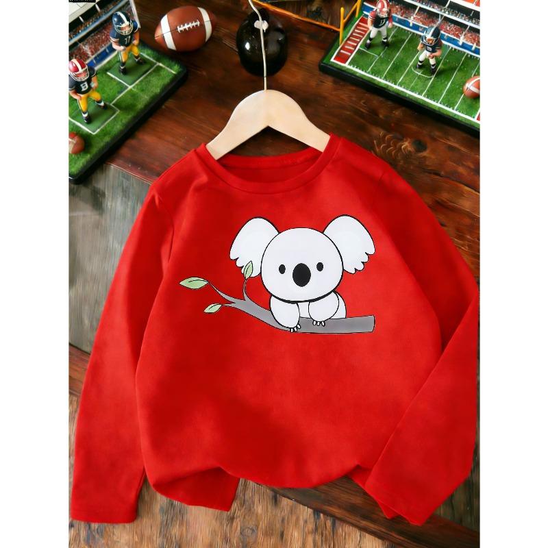 European sizes Kids' Fashion Print Koala Long Sleeve T-Shirt, Stylish Print, Versatile for Daily Wear, Sports Tee, Outdoor Top, Playwear