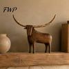Rustic Longhorn Bull Figurine Vintage Bull/Sheep Sculpture, Farmhouse Animal Figurine, Western Style Statue Decorative for Shelf Mantel Living