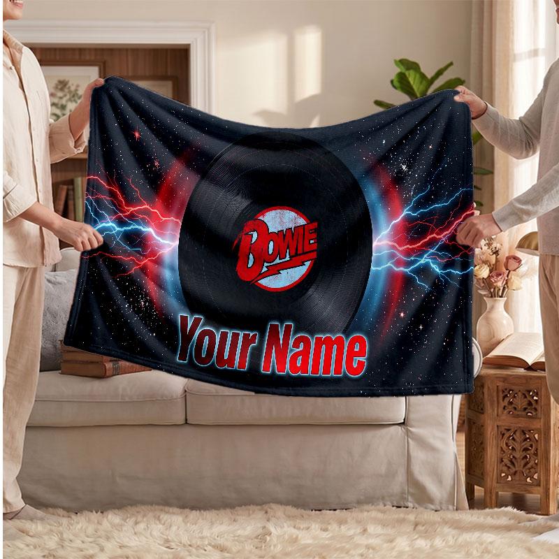 David Bowie Flannel Blanket, Custom Name Text Personalized Soft Throw Blanket Home Decor Gift