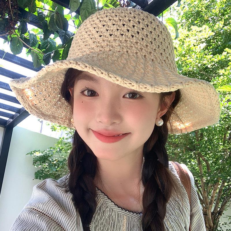 Japanese Solid Color Knitted Hollow Fisherman'S Hat Children Spring And Summer Breathable Sunshade Sunscreen Hat Basin Hat