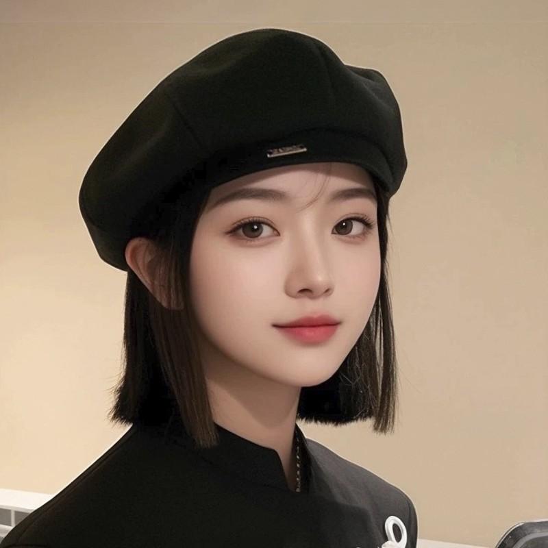 Womens Black Beret Hat 2026 Fall Winter Large Head Size Octagonal Painter