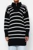 Женский модный стильный хиджаб-свитер, черный, в полоску, с воротником, на молнии, вязаный свитер