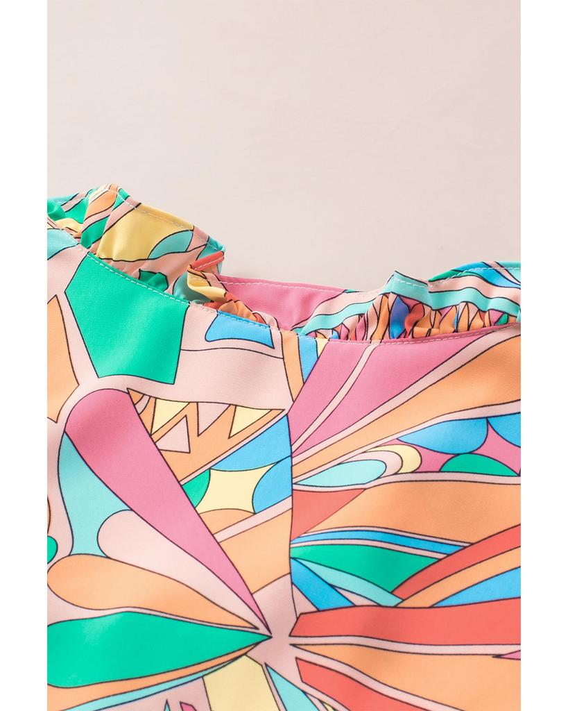 Azura Exchange Блузка с V-образным вырезом и оборками в виде абстрактной геометрии