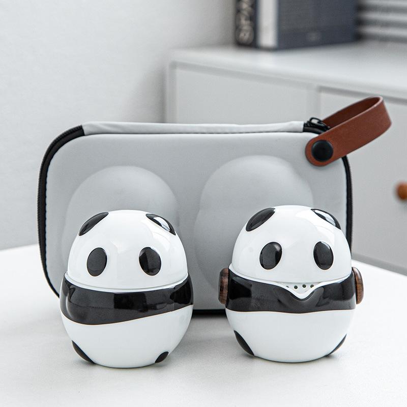 High-end Panda Travel Tea Set Portable Kuaike Cup One Pot Two Cups Ceramic Kung Fu Tea Set Gifts