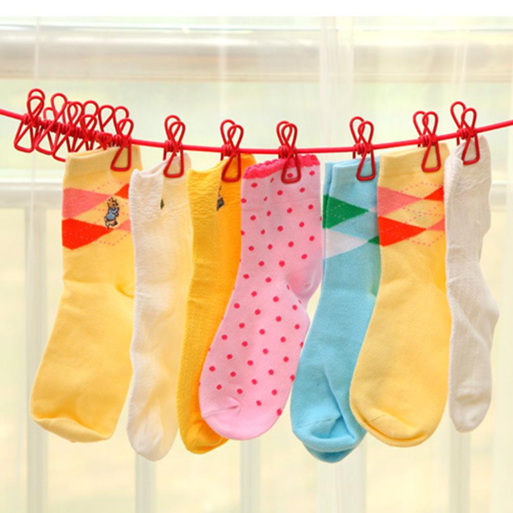 Drying Portable Clothes with Clips 12 Clothes Elastic Hanger Line Windproof