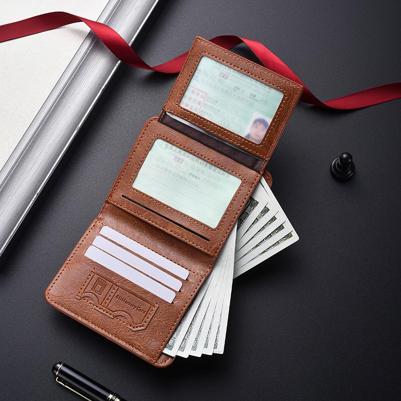 Кожаные RFID-кошельки для мужчин Винтажные Тонкие Короткие Многофункциональные Держатель для ID-карт и Кредитных карт Мешок для денег с 2 окнами для ID Подарок для него