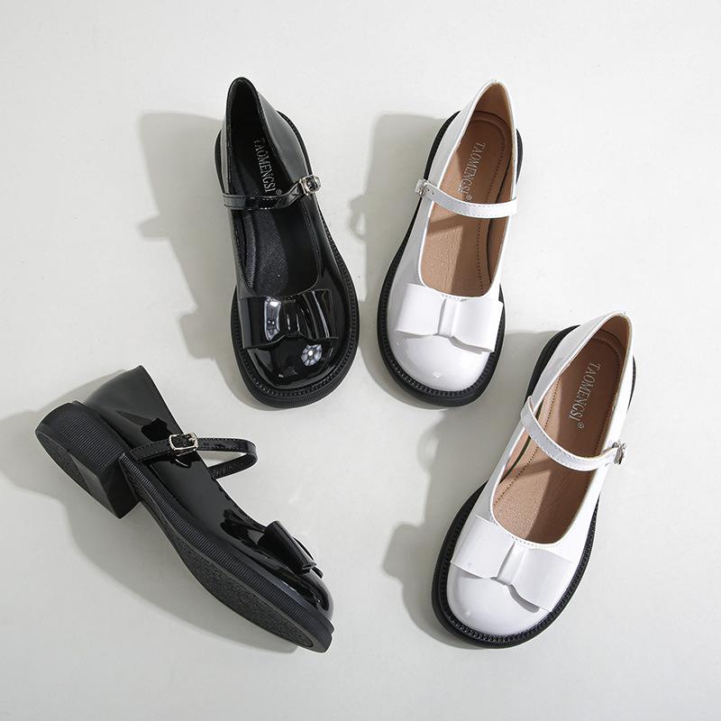 Туфли Лолита Женские Мэри Джейн на Т-образном ремешке из ПУ кожи с круглым носком и пряжкой, милый бантик, женские повседневные балетки, обувь для кампуса, размер 42