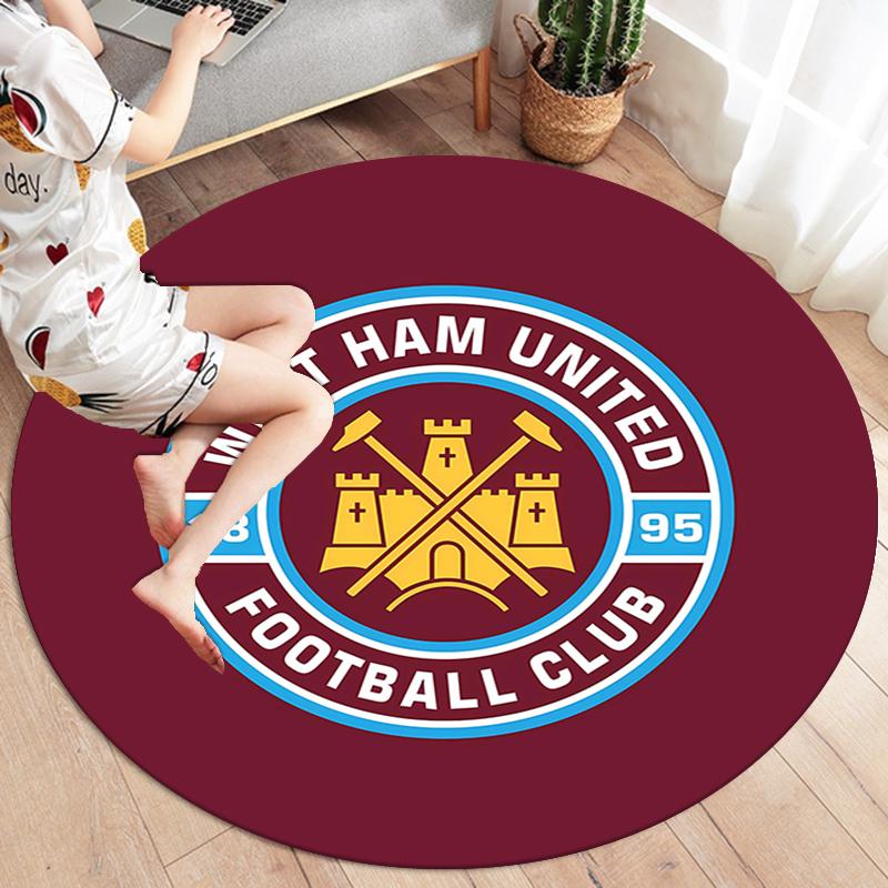 Круглый ковер West Ham United, Ковер для гостиной, спальни, дивана, игровой комнаты, Нескользящий коврик