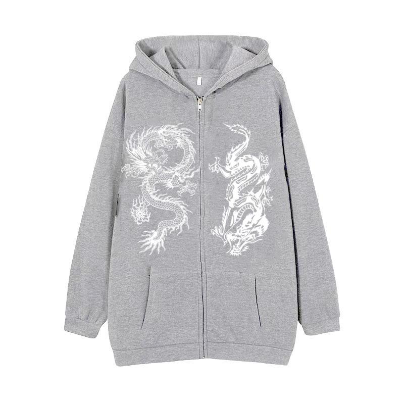 Женская толстовка на молнии с принтом дракона Amazon 2023, свободные мужские и женские куртки европейского и американского тренда