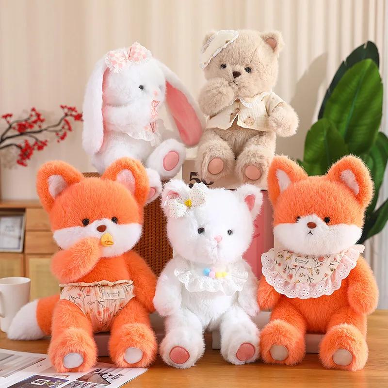 45cm Cute Fox Cat Rabbit Bear Plush Toys Soft Lovely Animals Stuffed Dolls Grasping Doll for Children's Birthday Holiday Gift