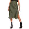 Women's High-Quality Satin Half Skirt With Elastic High Waist Solid Color Split Mid Length Skirt