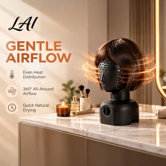 Styling Base for Wigs Hair Dryer Wig Head Stand 360° Automatic Dryer 5/10/15min 3-Speed Timer Portable Drying Rack Fast Drying Simulation Model,