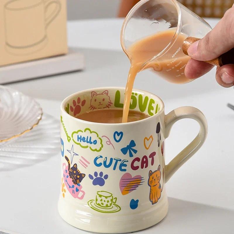 1 шт. Креативная милая керамическая чашка с цветочным принтом и кошачьим узором, бытовая для завтрака, молока, сока, послеобеденного чая, кофейная кружка, подарок, посуда для напитков