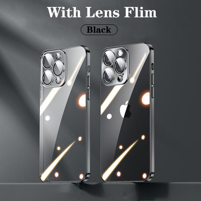 Ультратонкий прозрачный чехол с официальным покрытием для Iphone 14 13 12 11 Pro Max Mini Xs X Xr 7 8 Plus, защитное стекло для камеры Hd, Flim Cover