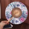 Round Folding Hand Fan Bamboo Handle Chinese Fans Photography Props Windmill Fan  Lady