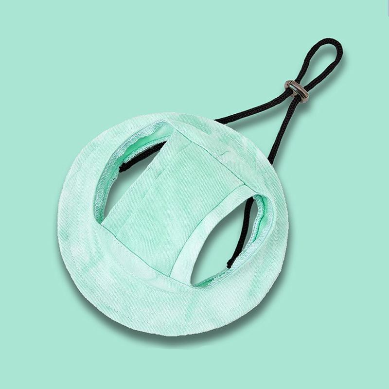 Fashion Polyester Print Tie-dye Adjustable Pet Bucket Hat with Ear Holes for Dogs Cats Summer Outdoor Use