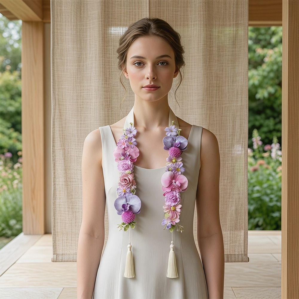 Silk Fabric Floral Shoulder Sash Satin Fabric Artificial Floral Garland Birthday Party