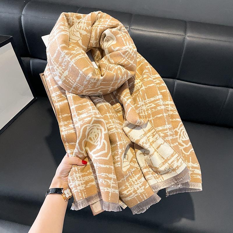 Autumn and Winter New Rose Imitation Cashmere Scarf Warm Fashion Versatile Air Conditioner Shawl