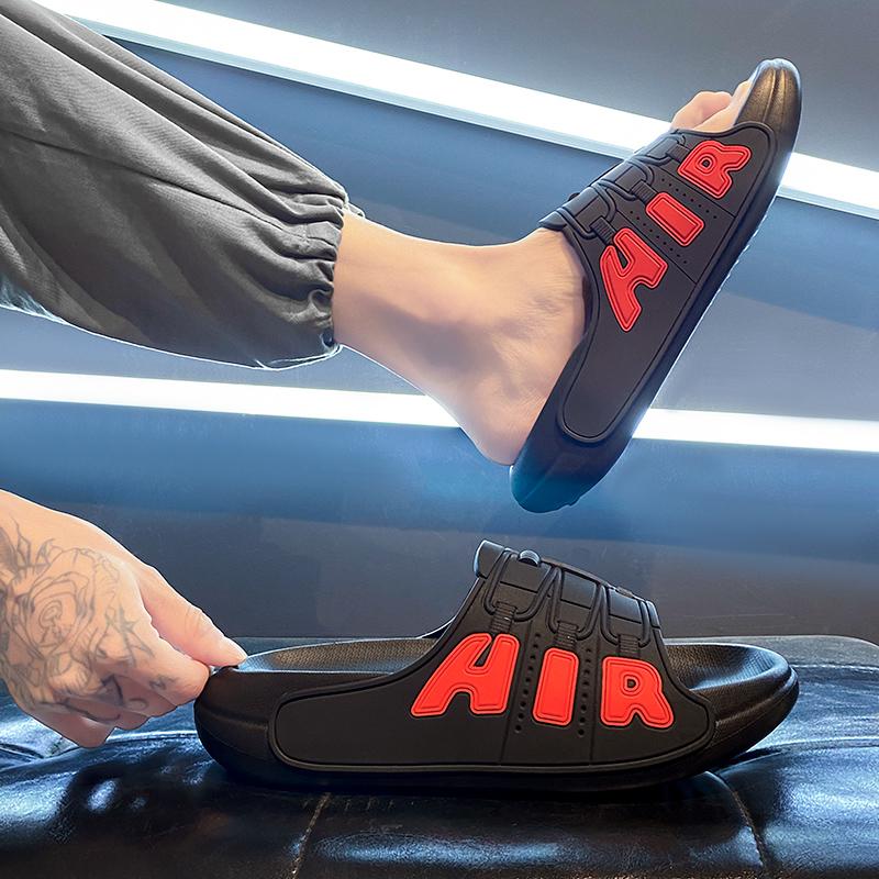 Модные мужские тапочки Летние модные пляжные тапочки на толстой подошве Нескользящие мягкие сандалии для ванной Простые красивые тапочки с буквами