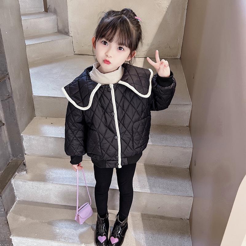 2024 Girls' Stylish Quilted Jacket: Versatile, Lightweight Autumn/Winter Cotton Coat