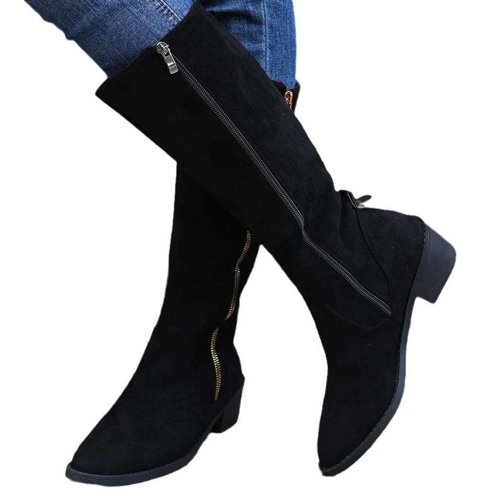 Коричневые высокие сапоги с леопардовым принтом, женские ботинки, обувь на платформе для женщин, осенне-зимние пикантные ковбойские сапоги до середины икры для верховой езды, Botas Mujer 2024