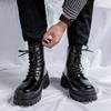 Winter Black High Top Men Mid Top Boots Lace Up Leisure All-match Men's Casual Boots Non-slip Trend Rubber Mens Thick Sole Boots