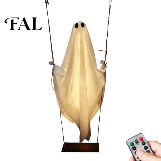 Funny Halloween Yard Art Hanging Swinging Ghost Decoration, LED Light Up Large Spooky Patio Tree Decor with Remote Control for Outside Garden