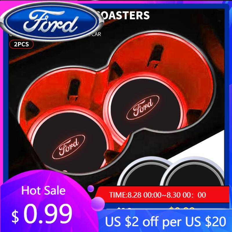 New 2026 Car Sticker Colorful Universal LED Car Cup Holder RGB Light Mat Pad For Ford Fiesta Ranger Fusion Mondeo Mustang Transi
