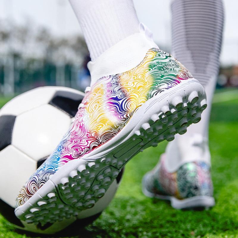 35-46 мужские/женские высокие эластичные носки футбольные бутсы резиновая мягкая подошва с короткими ногтями искусственный газон кожа молодежные детские футбольные бутсы