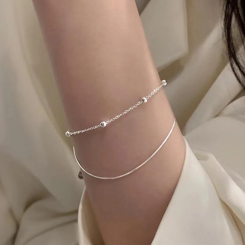 Винтажный серебряный браслет 925 пробы с жемчугом и бамбуком для женщин, корейский стиль, браслеты с круглыми бусинами в форме сердца, ювелирные изделия, подарок на день рождения