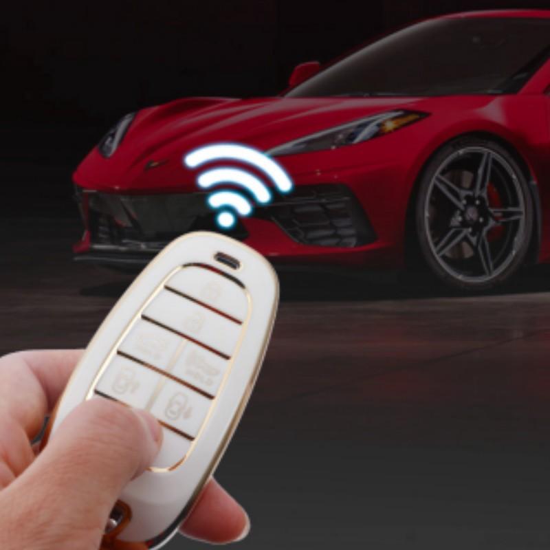 4/5/6/7 Кнопок Золотой Край ТПУ Чехол-Накладка для Пульта Ключа для Hyundai Sonata Nexo DN8 Santa Fe TM Tucson NX4 Staria Ioniq 2020-2021