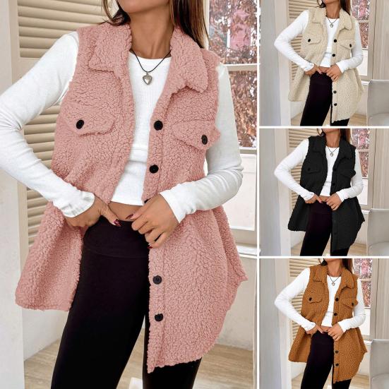 Women's Fuzzy Fleece Vest Casual Oversized Sleeveless Sherpa Jacket Button Down Fluffy Vest for Fall Winter