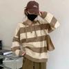 Свитер пуловер женский 2022 осень и зима новый с напуском ветер японский ретро трикотаж с капюшоном в полоску свободный свитер пуловер
