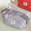 with Zipper Cosmetic Cases Plaid Pattern Toiletry Organizer Sweet Ruffle Makeup Bag  Girl