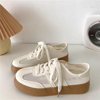 Мода 2025 Сетчатые Женские Вулканизированные Туфли на Шнуровке для Прогулок на Открытом Воздухе Дышащие Платформа Плоская с Кроссовками Универсальные Женские Повседневные Туфли